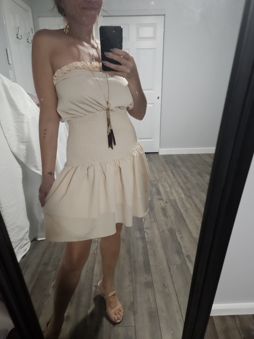 Strapless Ruffle Hem Sundress - Peachy Cream